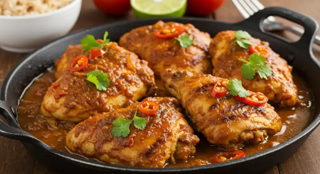 Delicious chicken with sazon seasoning, coriander, and annatto served on a plate