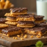 Cheez-It peanut butter and chocolate snacks on a wooden board