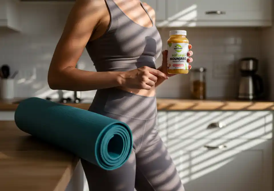 Woman holding a Natural Mounjaro Recipe drink post-workout