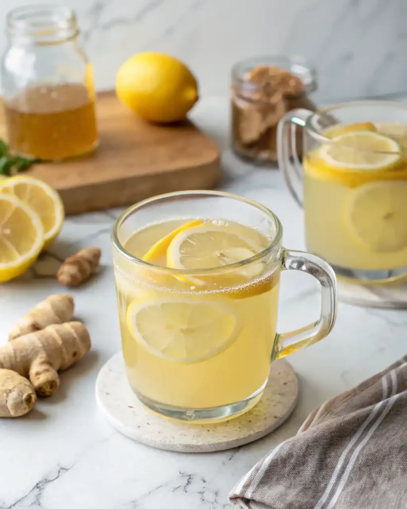 Glass of the natural zepbound recipe on a marble countertop
