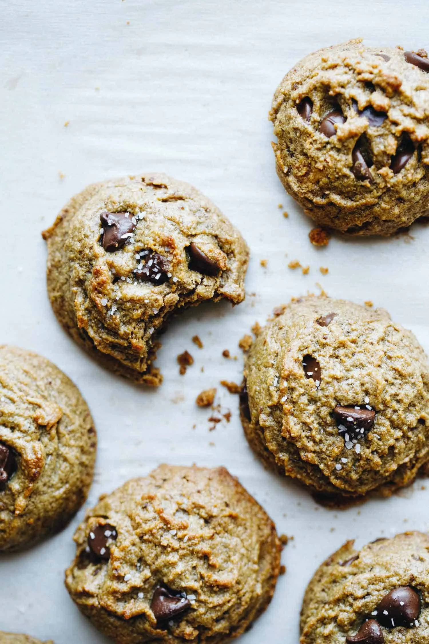 5 ingredient peanut butter chocolate chip cookies on a baking tray