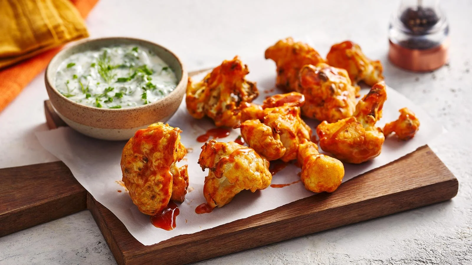 Delicious air fryer cauliflower wings served with dipping sauce