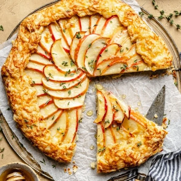 Homemade Apple Cheddar Galette with fresh apples and cheddar cheese