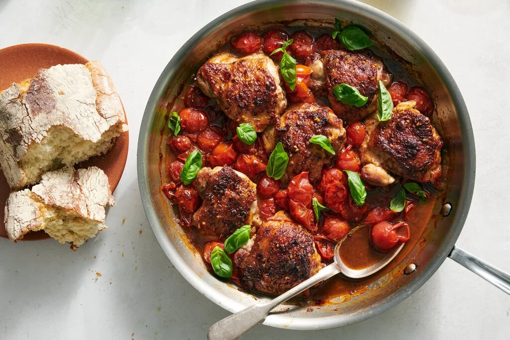 Delicious balsamic chicken thighs cooked with herbs and spices