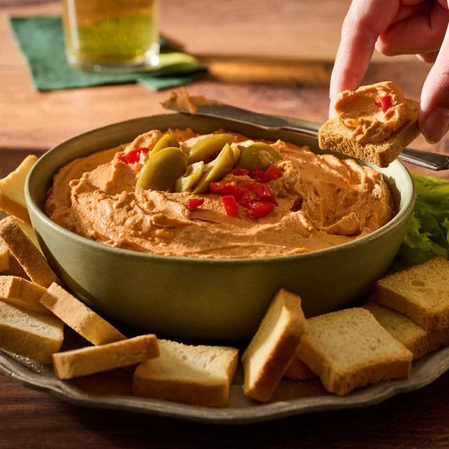 Delicious Bloody Mary Dip served in a bowl with fresh veggies and chips