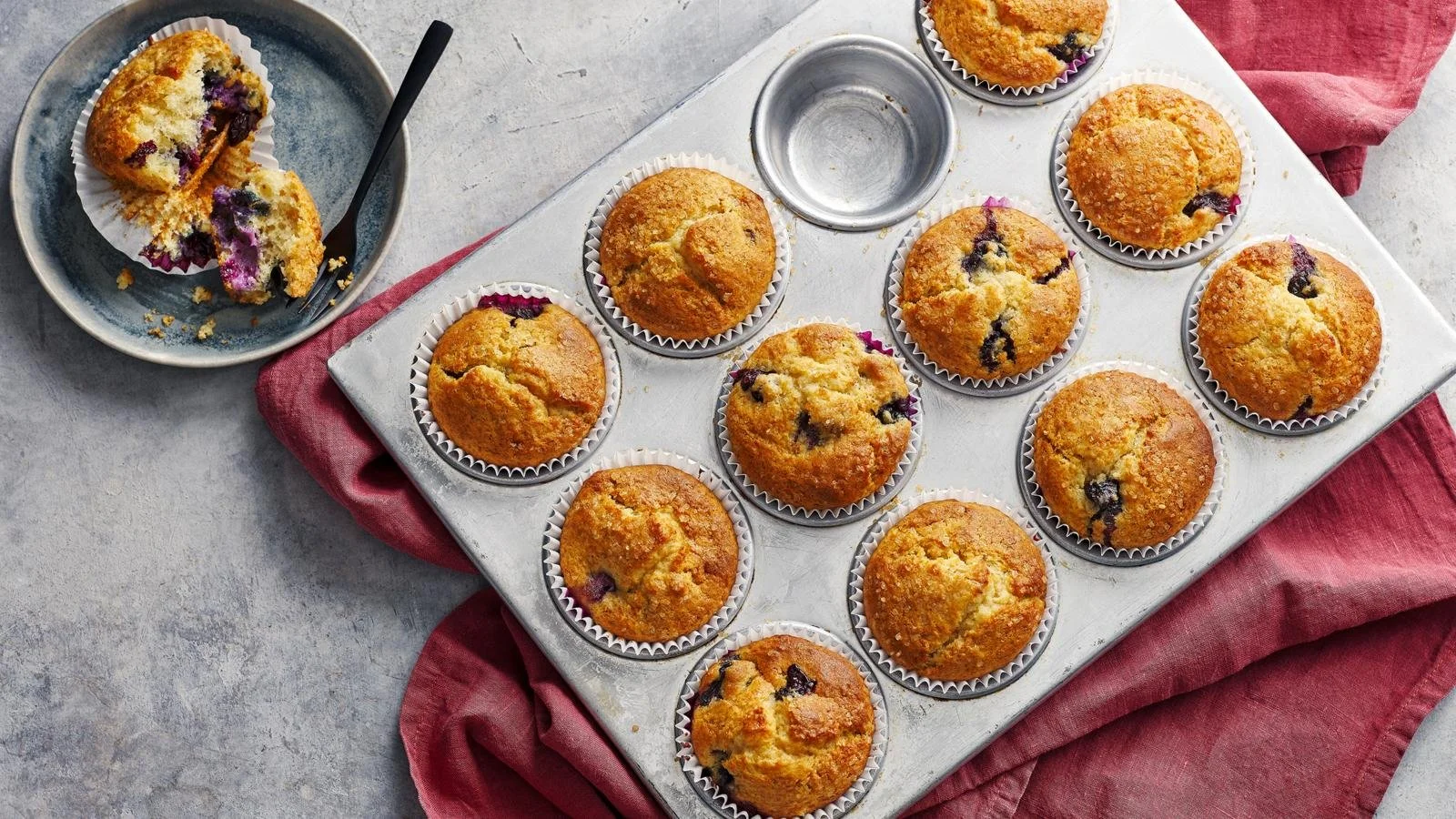 Baked Blueberry Skyr Muffins with fresh blueberries and yogurt