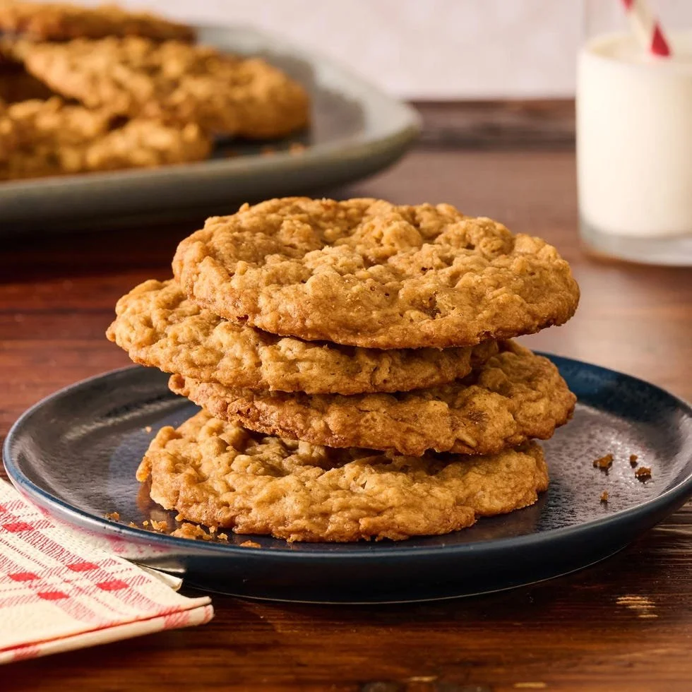 Brown Sugar Oatmeal Cookies fresh from the oven on a cooling rack.