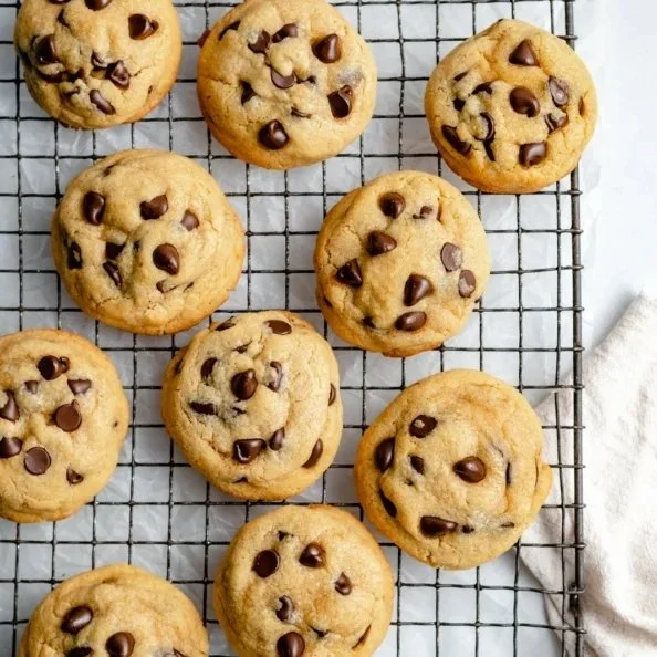 Chickpea flour chocolate chip cookies on a plate ready to be enjoyed