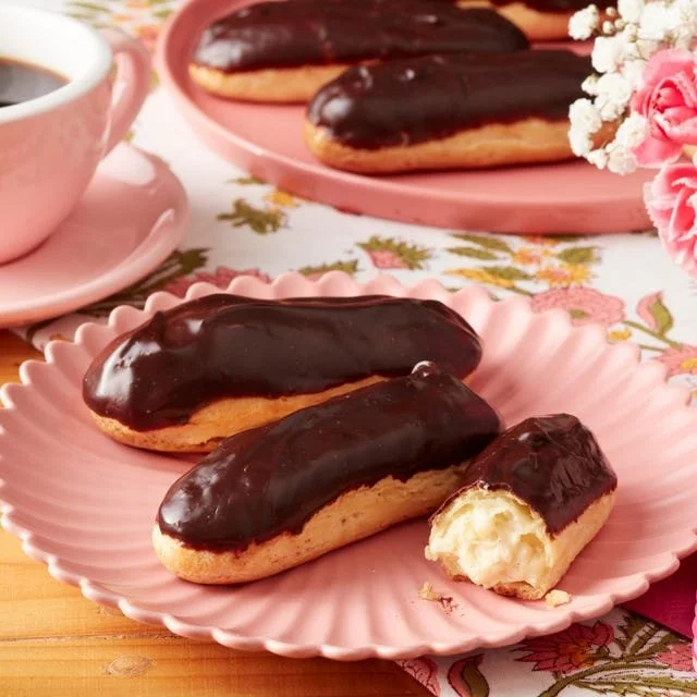 Delicious homemade Chocolate Eclairs with creamy chocolate filling