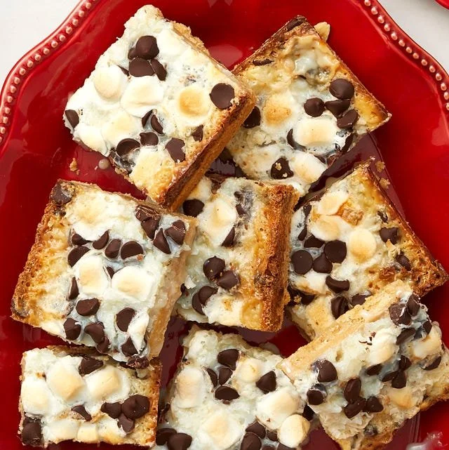 Delicious Chocolate Marshmallow Bars topped with chocolate and fluffy marshmallows