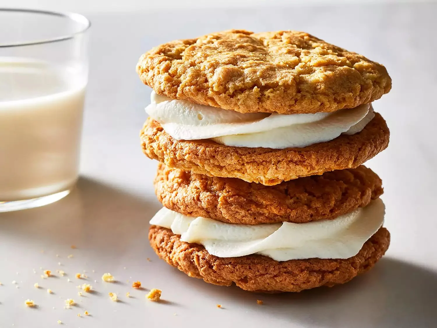 Homemade copycat Little Debbie oatmeal creme pies on a plate