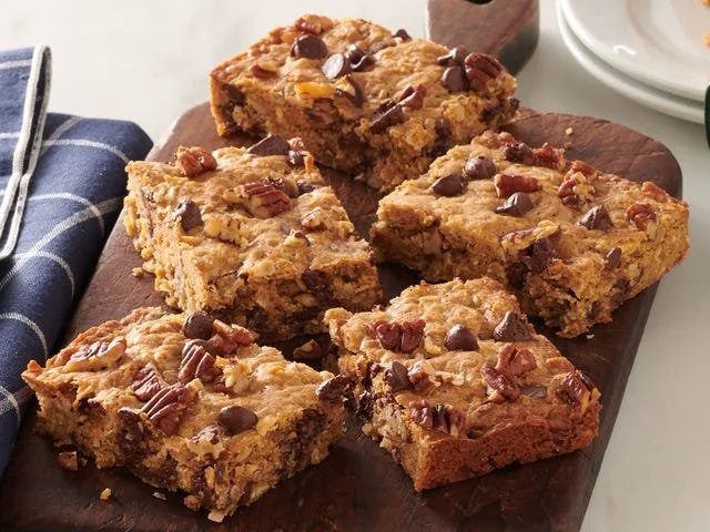 Delicious homemade Cowboy Cookie Bars with oats and chocolate chips