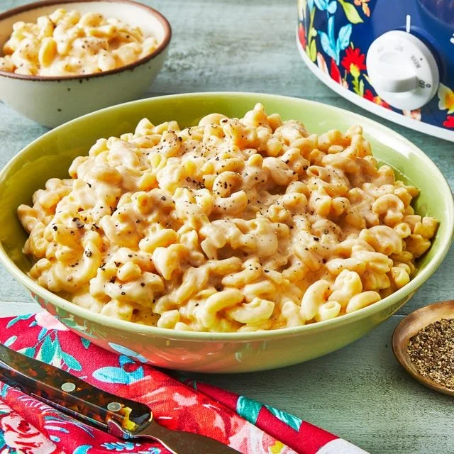 Delicious Crock Pot Mac and Cheese with melted cheese and pasta in a bowl