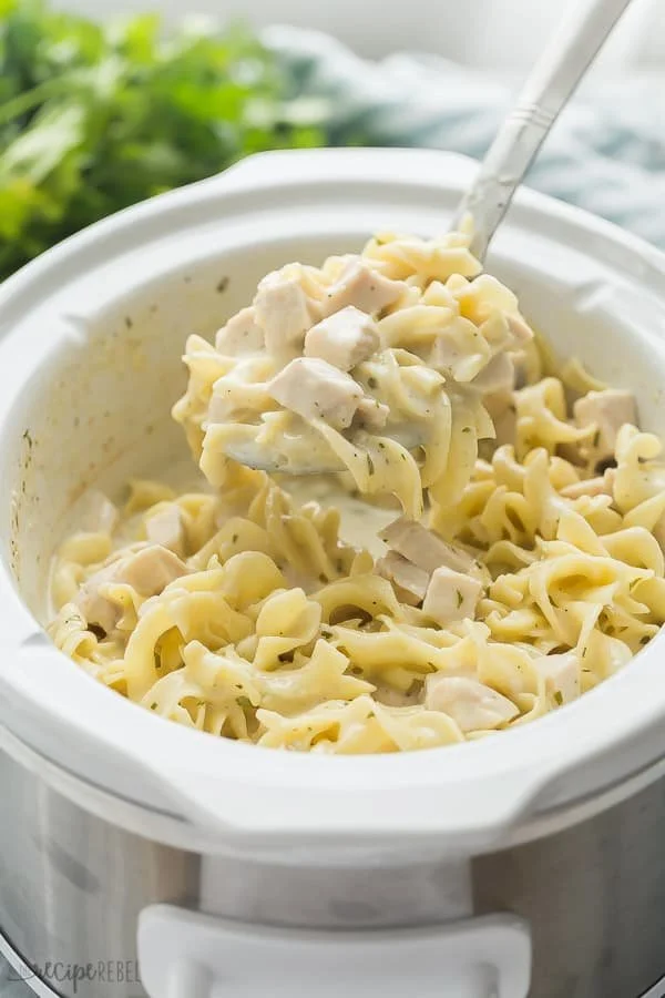 Delicious Crockpot Chicken and Noodles served in a bowl