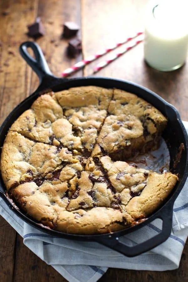 Delicious deep dish chocolate chip cookie baked to perfection