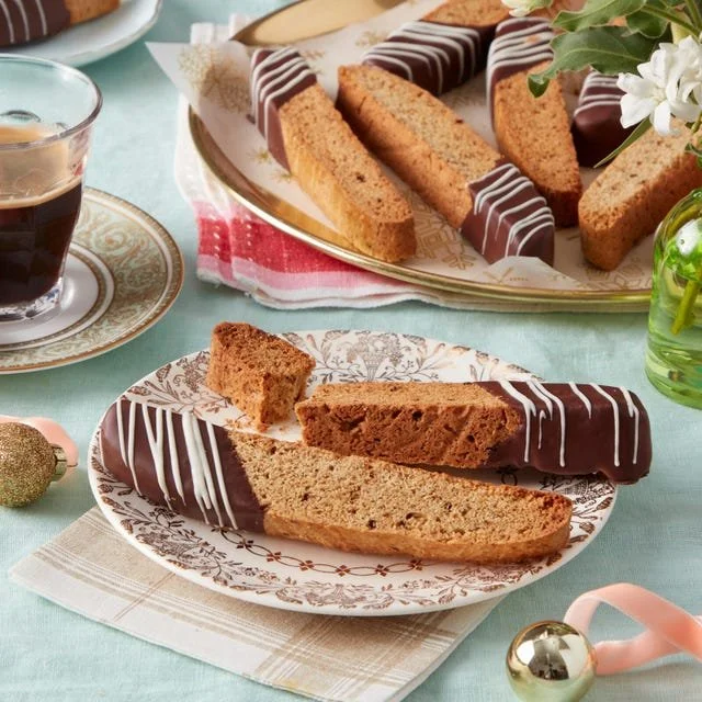 Delicious espresso biscotti cookie on a plate, perfect for coffee pairing