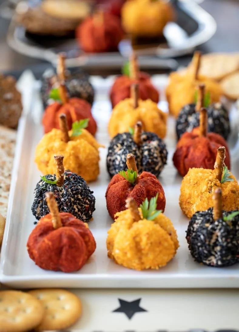 Halloween Mini Pumpkin Cheese Balls for festive party snacks