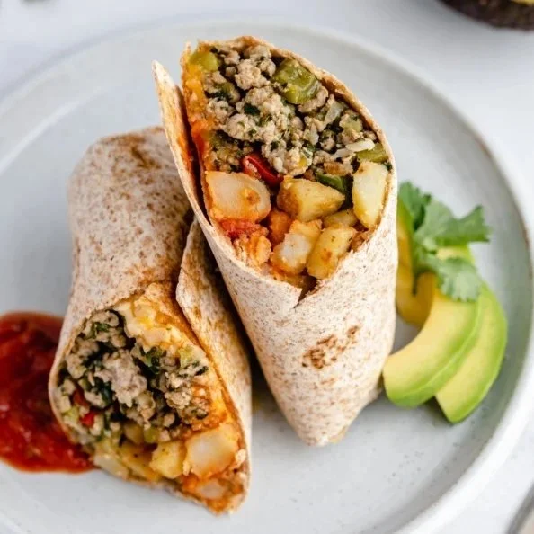 Healthy chicken burritos filled with fresh ingredients and spices