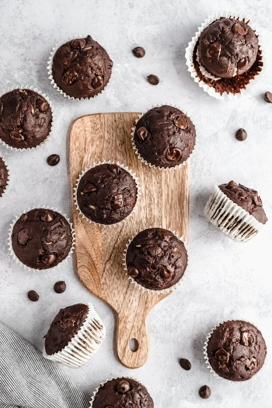 Healthy double chocolate zucchini muffins fresh out of the oven.
