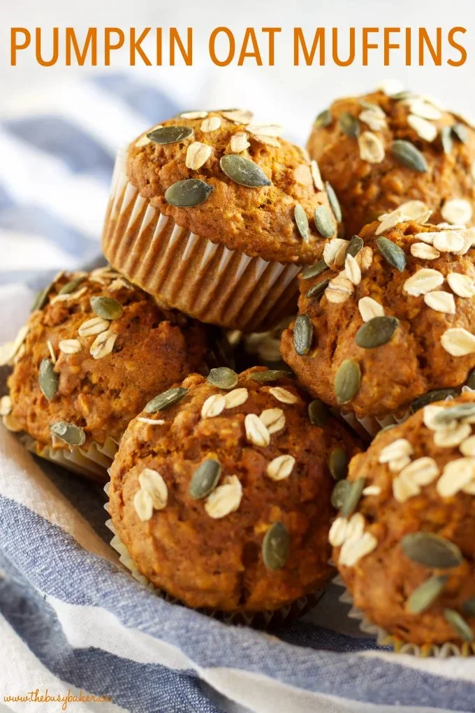 Healthy pumpkin oat muffins fresh out of the oven on a cooling rack