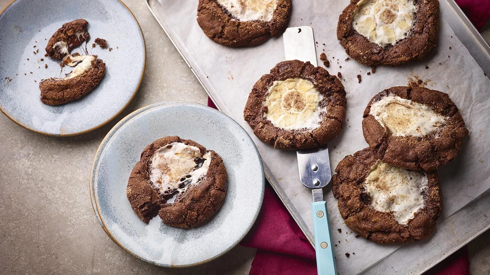 Delicious marshmallow stuffed cookies warm and gooey, perfect for dessert lovers.