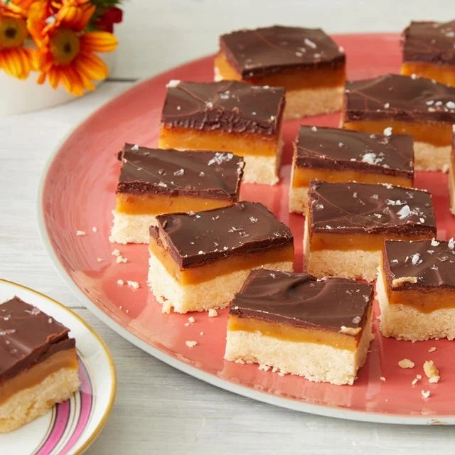 Delicious Millionaire's Shortbread with layers of caramel and chocolate