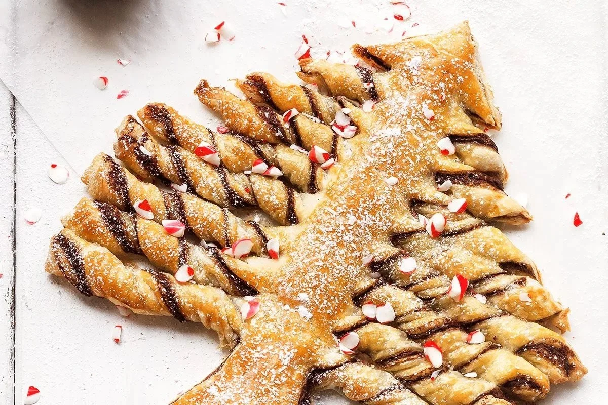 Nutella Christmas Tree Puff Pastry decorated for the holiday season