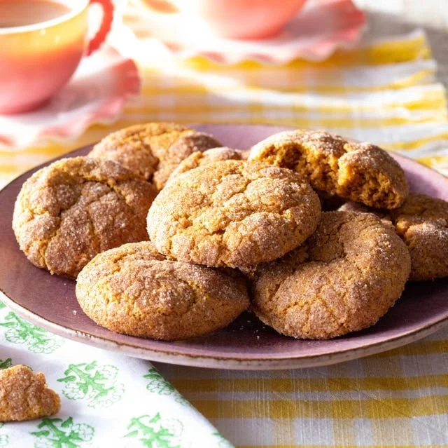 Delicious Pumpkin Snickerdoodles with a sprinkle of cinnamon sugar on top.