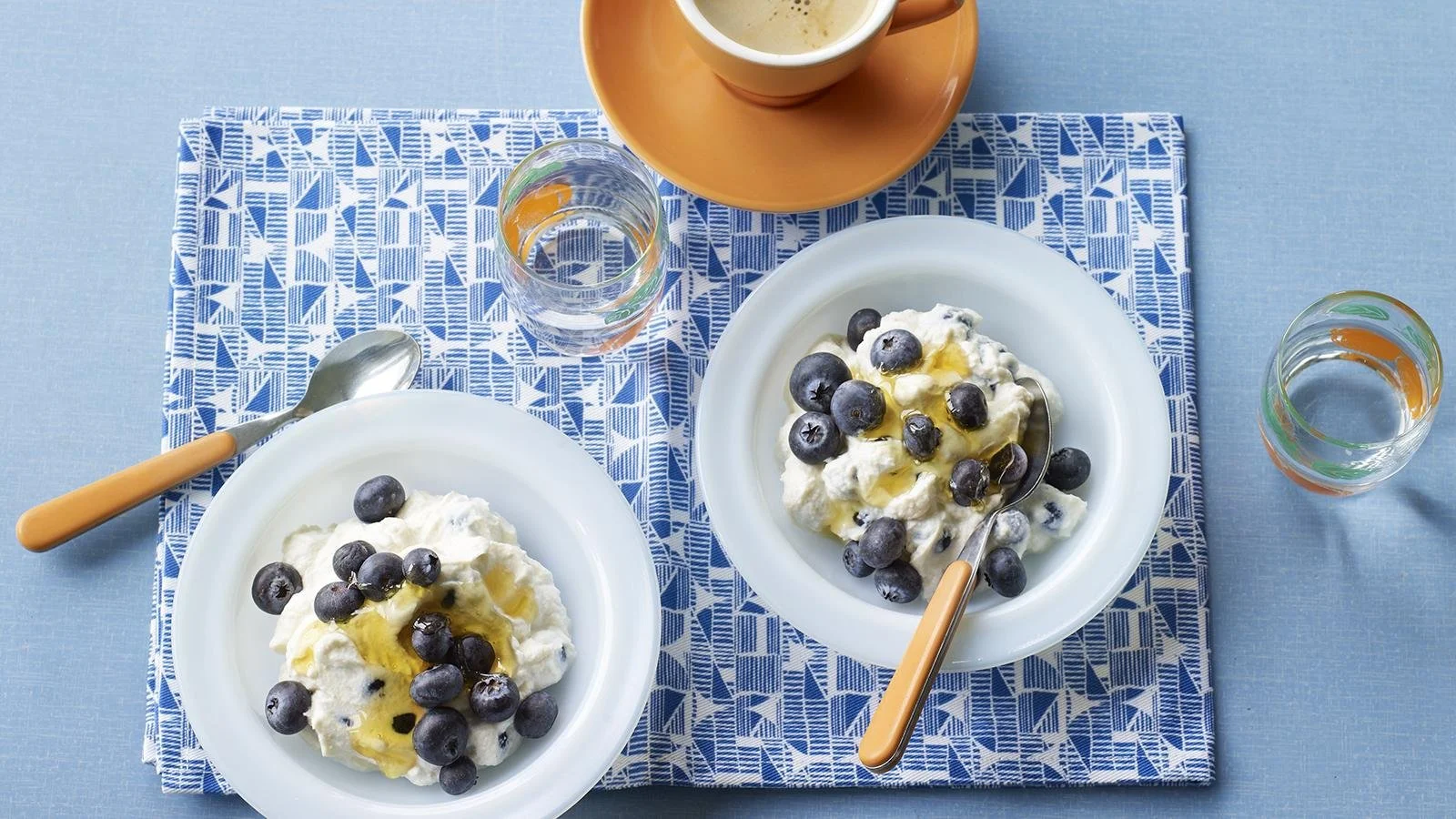 Delicious ricotta pots topped with fresh blueberries