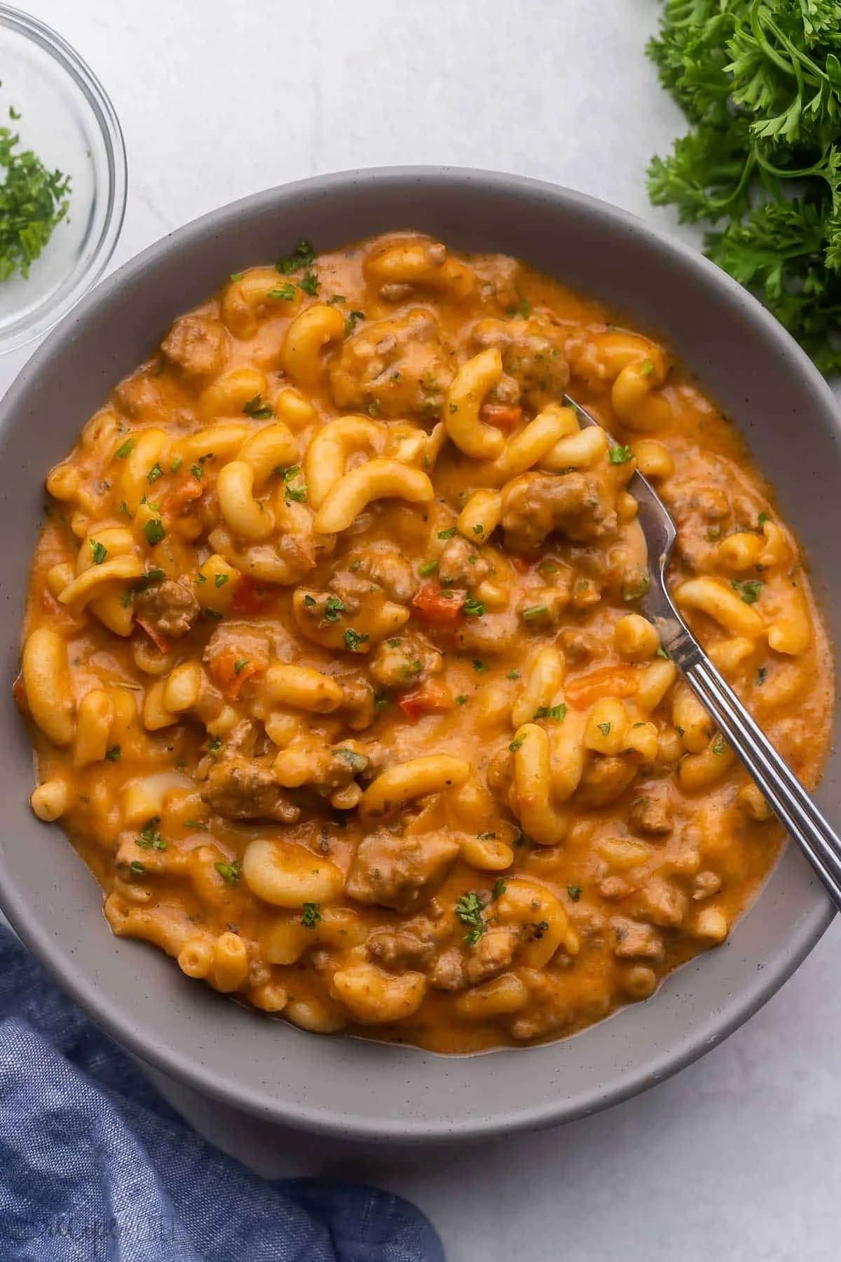 Bowl of Slow Cooker Hamburger Helper, a quick meal recipe.