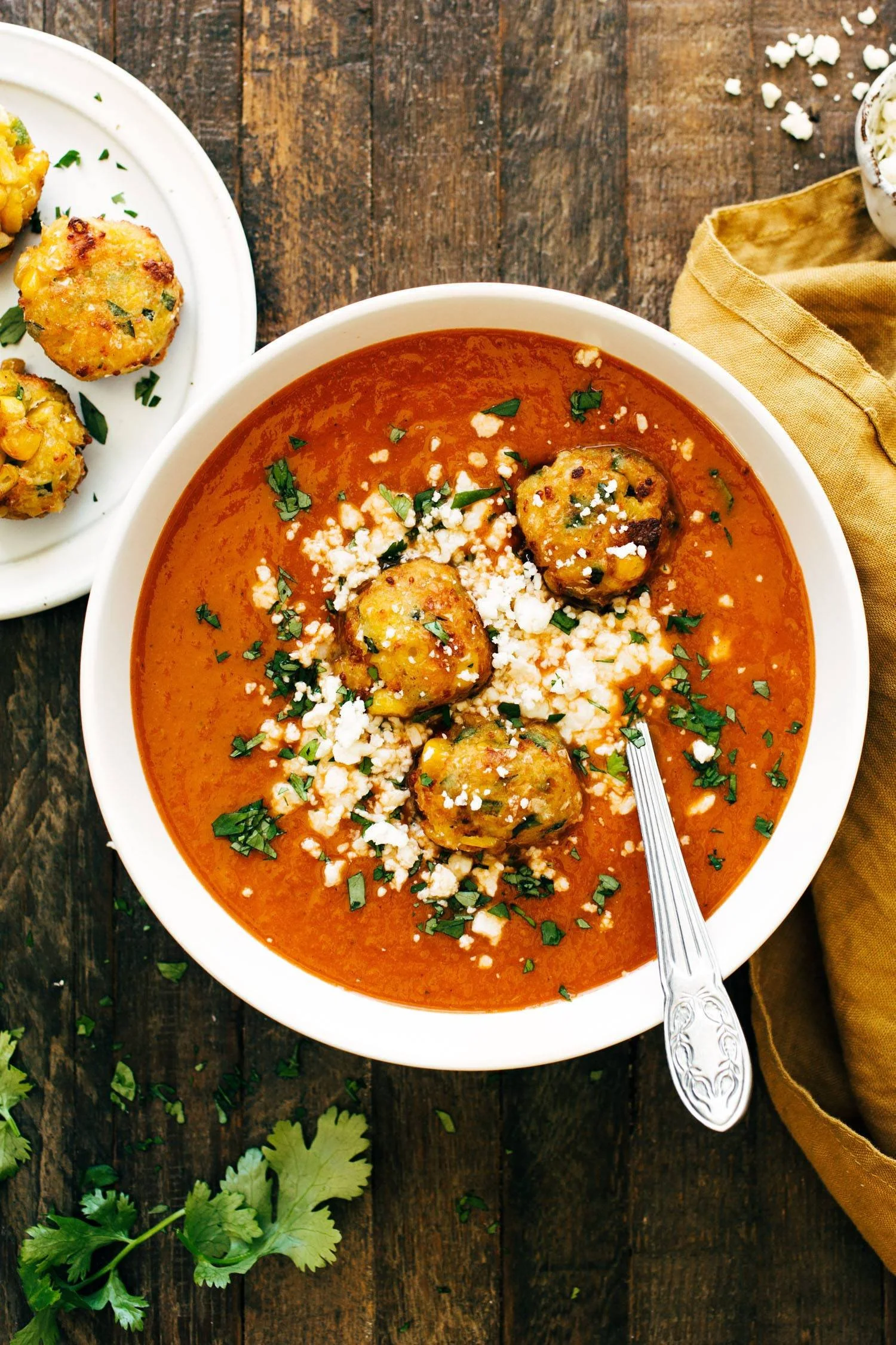 Delicious Tarascan Soup served with crispy jalapeño corn fritters
