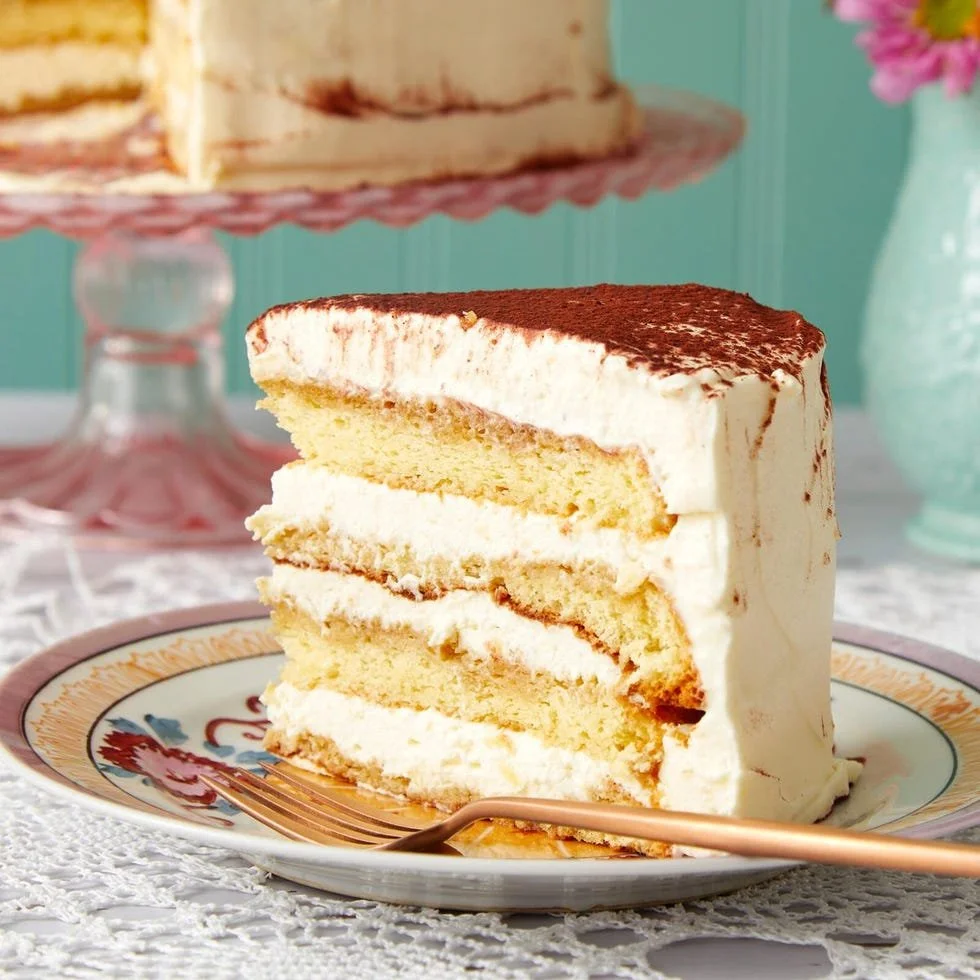Delicious homemade tiramisu cake with layers of coffee and mascarpone