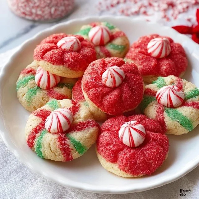 Delicious Candy Cane Blossoms cookies with festive decorations