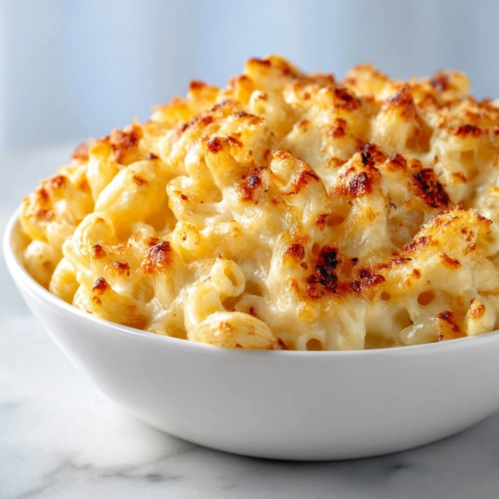 Delicious Chick-fil-A-style Mac and Cheese served with a golden crust
