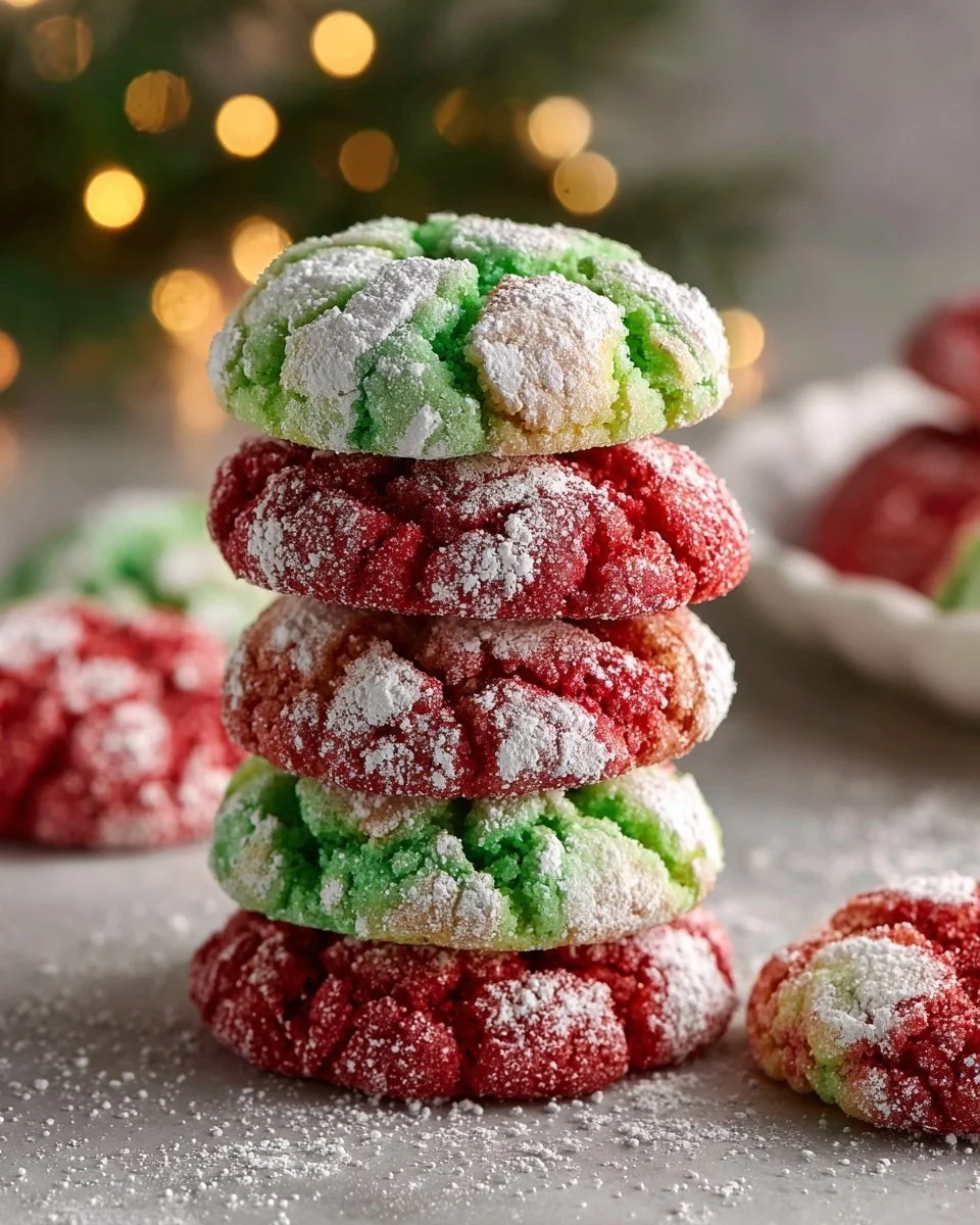 Delicious Christmas Crinkle Cookies dusted with powdered sugar