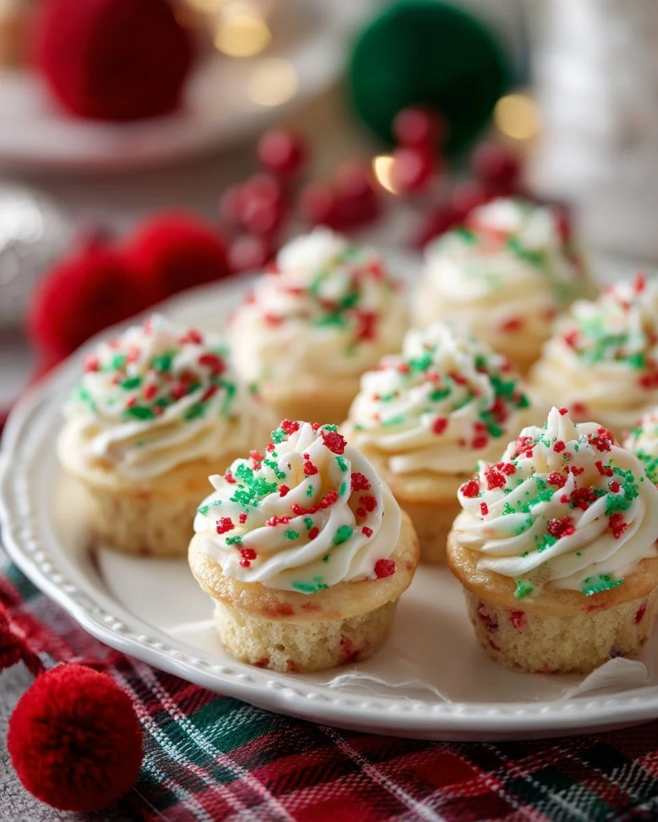 Festive Christmas sprinkle cookie cups decorated for the holidays