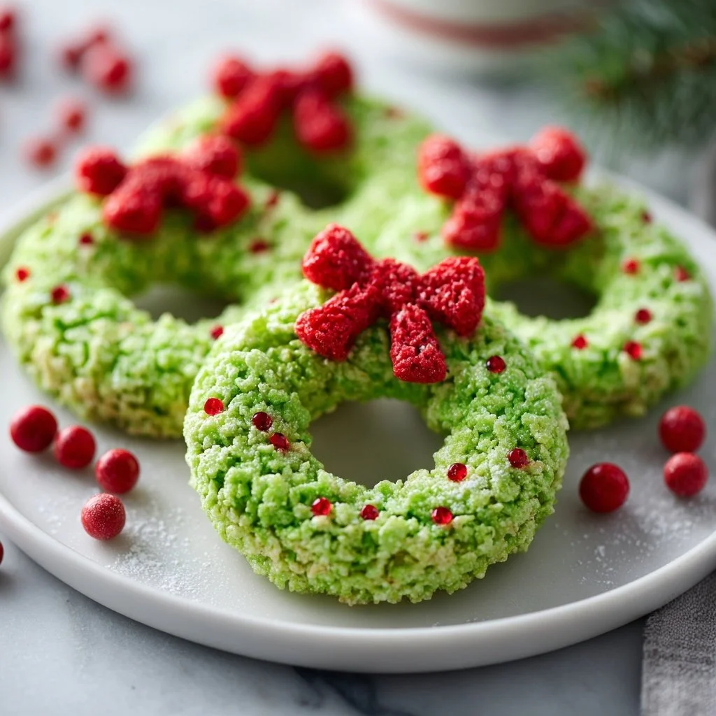 Plate of decorated Christmas wreath cookies for holiday celebrations