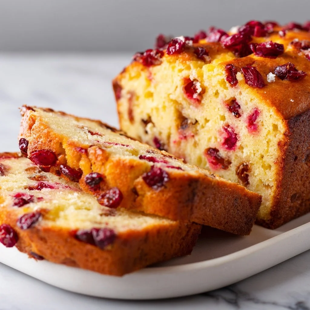 Freshly baked cranberry bread sliced and ready to serve