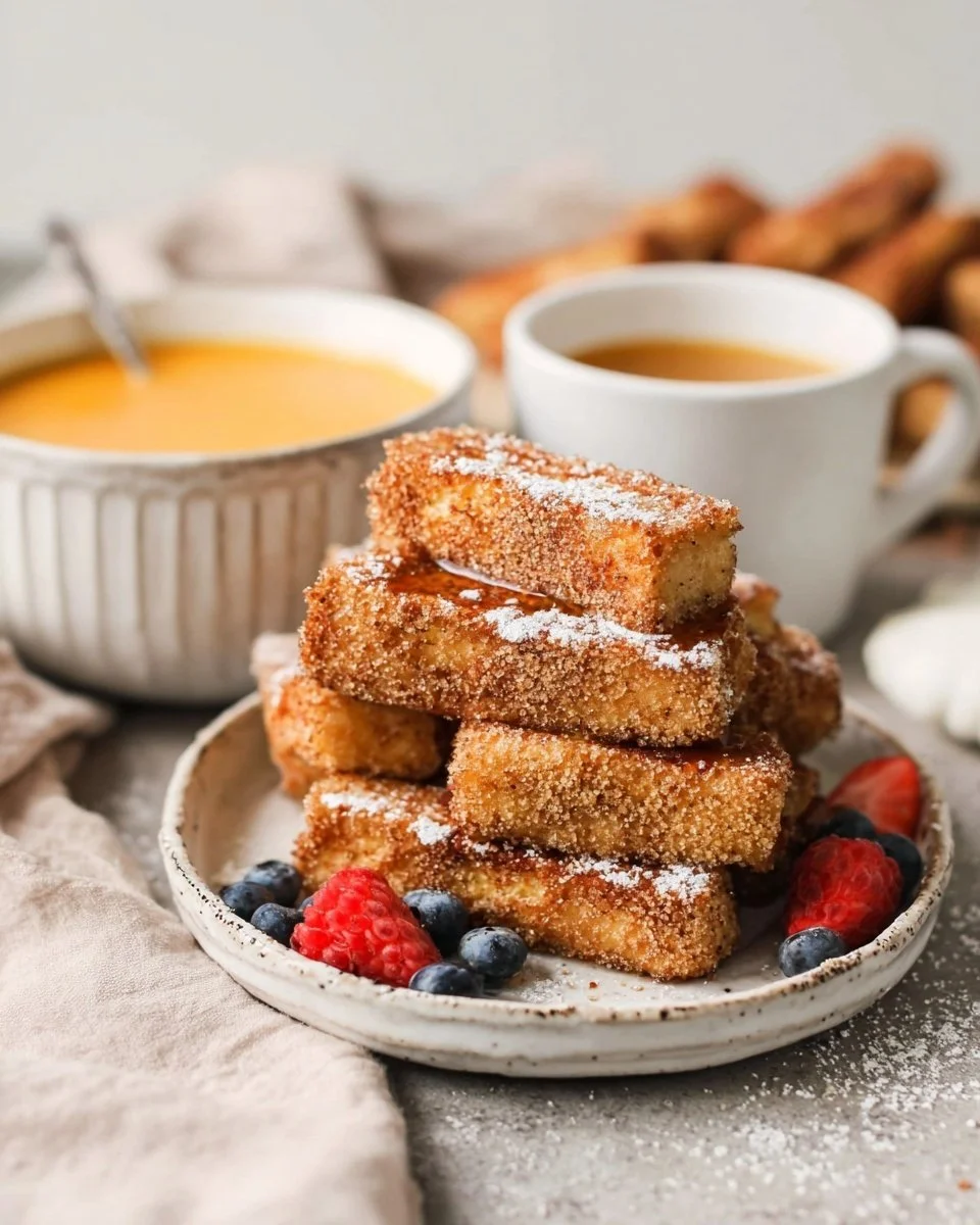 Delicious homemade French Toast Sticks served with syrup for breakfast