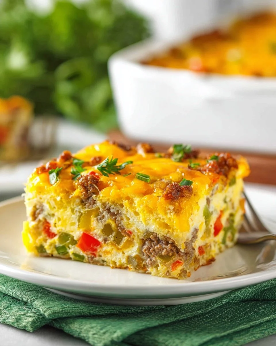 Hashbrown Breakfast Casserole with eggs, cheese, and crispy potatoes