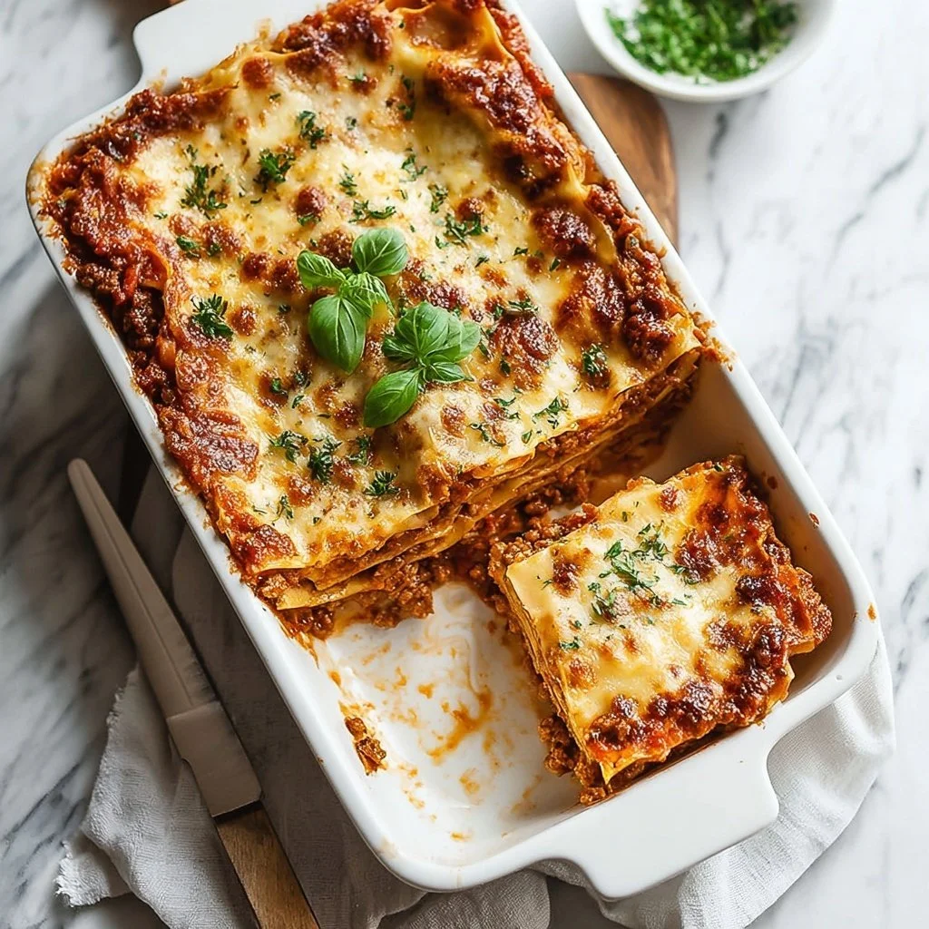 A plate of Healthy Lasagna featuring layers of veggies and whole grain noodles.