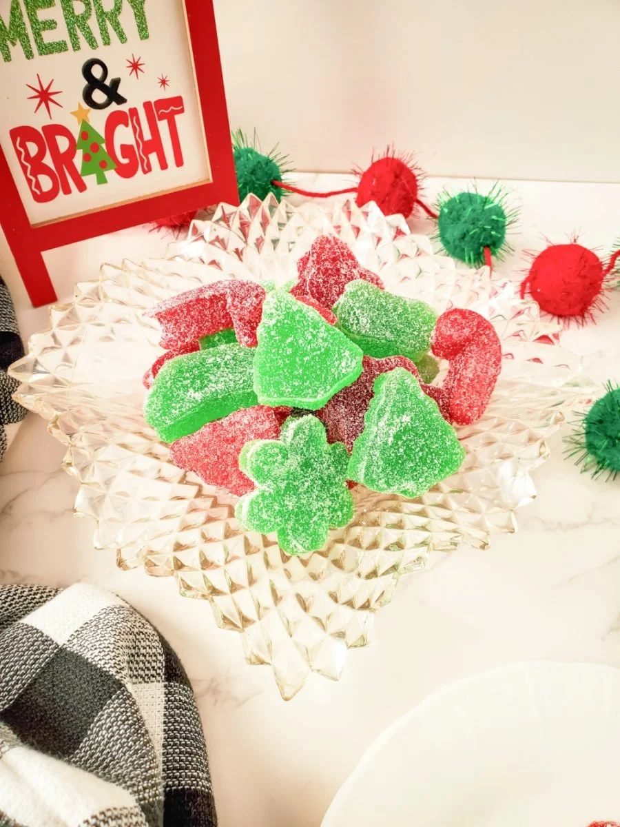Colorful homemade Christmas gumdrops on a festive table