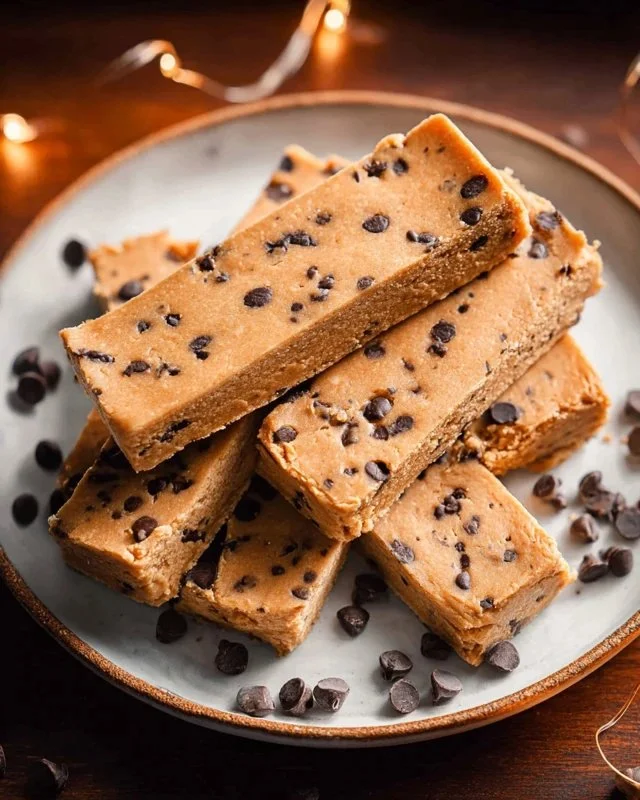 Homemade peanut butter cookie dough protein bars with healthy ingredients