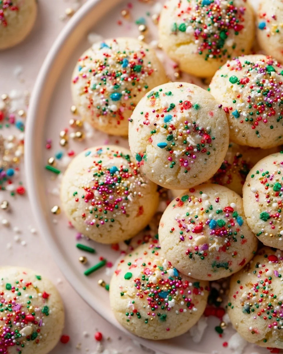 Italian Sprinkle Christmas Cookies decorated with colorful sprinkles for the holidays