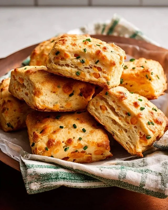 Buttermilk biscuits with cheddar and chives fresh from the oven