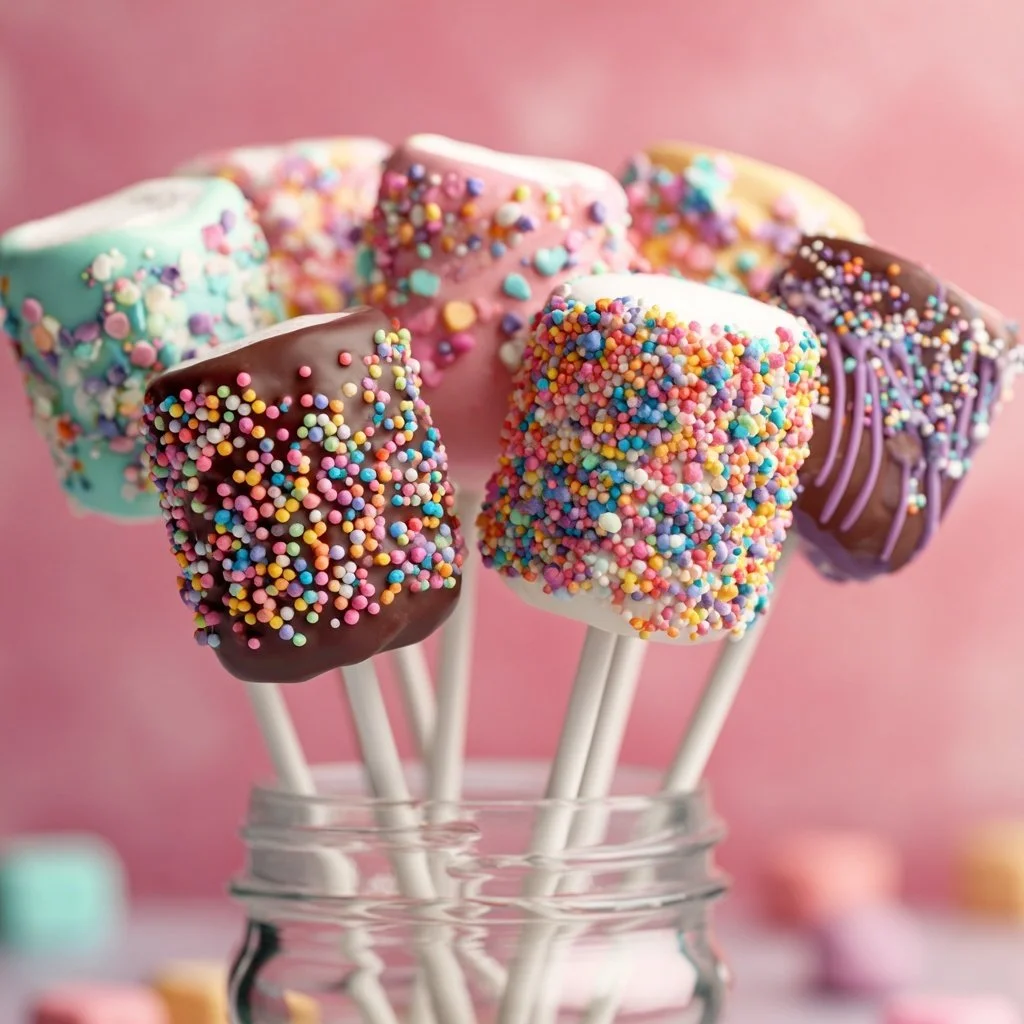 Colorful marshmallow pops on sticks for a fun dessert