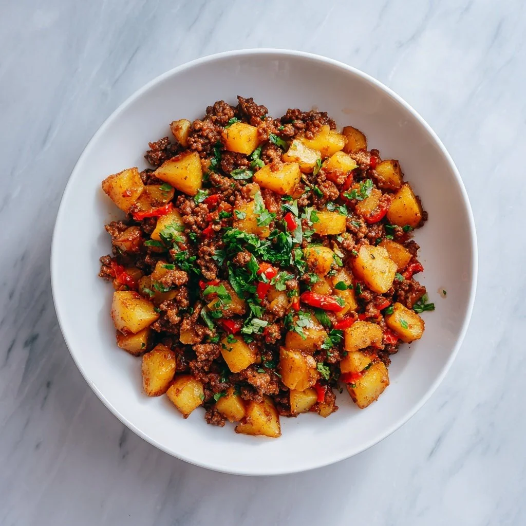 Delicious Mexican picadillo served with rice and tortillas