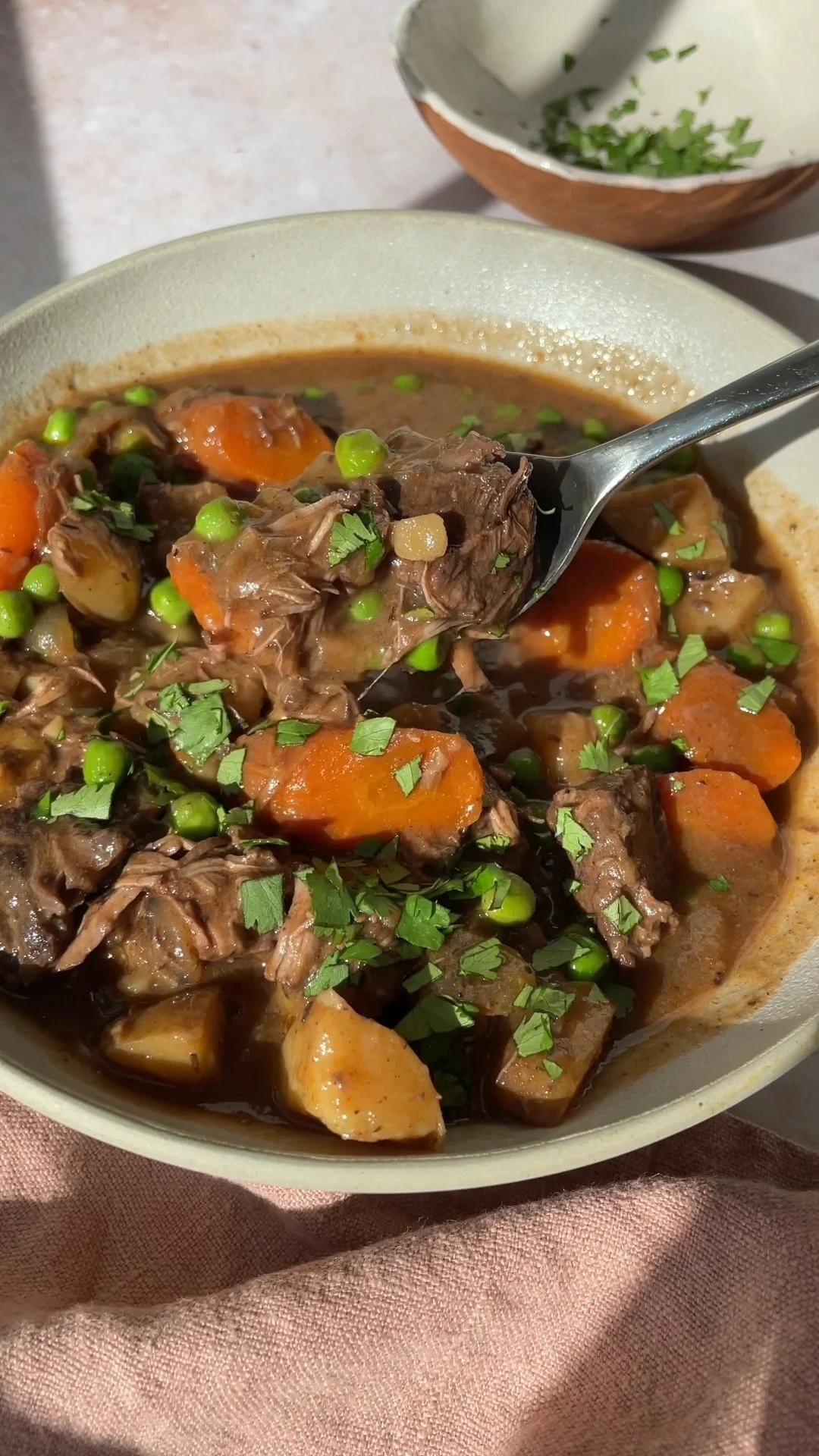 Mom's delicious slow cooker beef stew with tender meat and vegetables