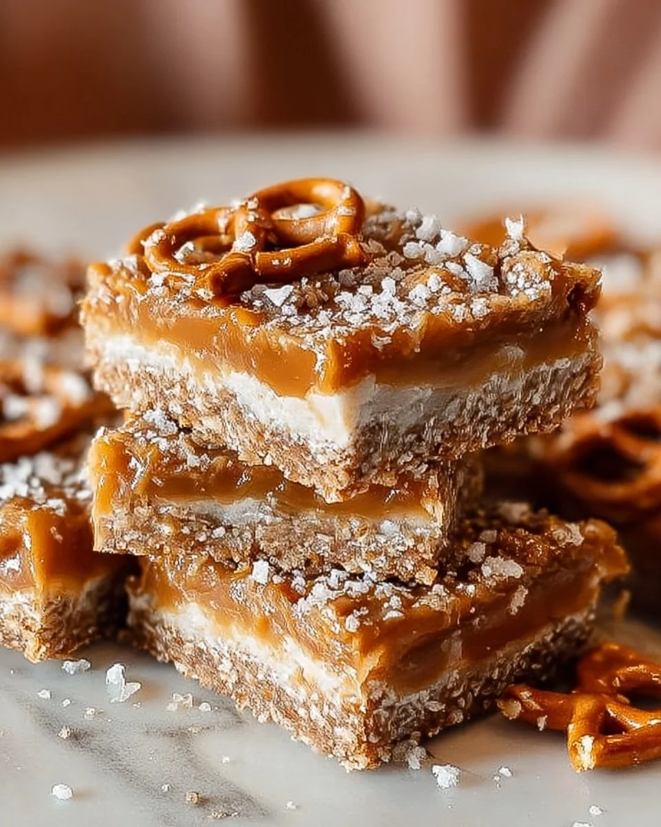 Delicious no-bake salted caramel pretzel bars topped with chocolate drizzle