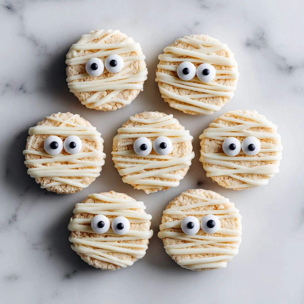 Nutter Butter Mummy Cookies decorated for Halloween